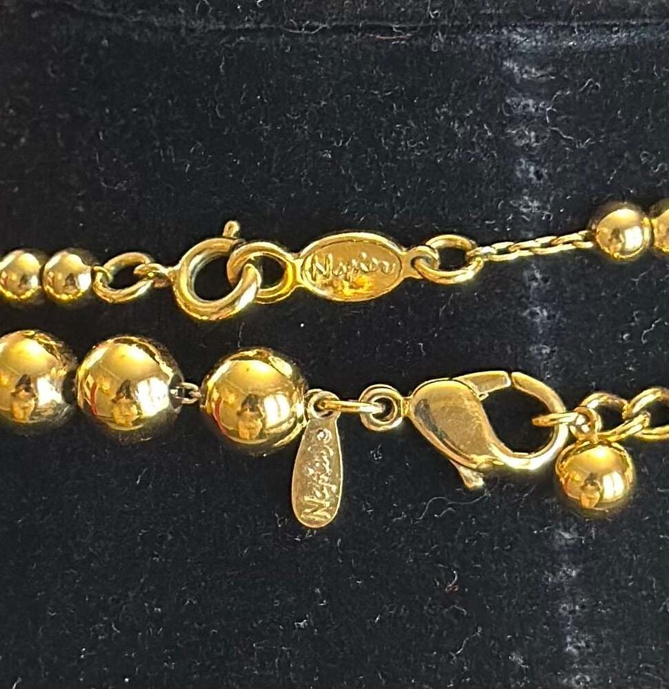 Two Vintage Napier Gold Tone Bead Necklaces - One is Graduated